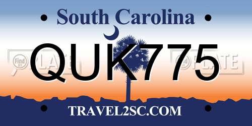 QUK775 South Carolina License Plate