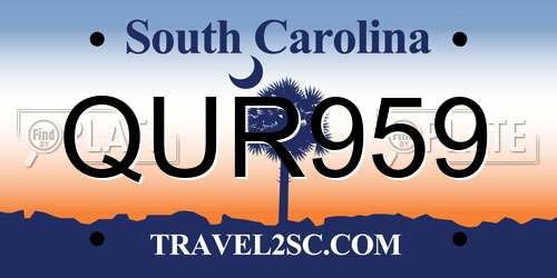QUR959 South Carolina License Plate