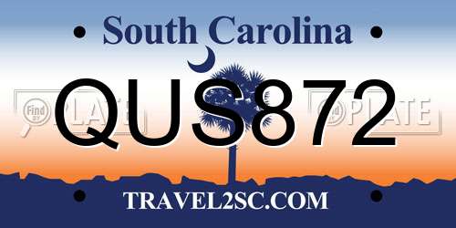QUS872 South Carolina License Plate