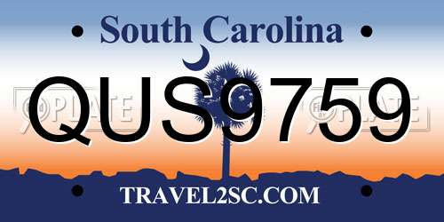 QUS9759 South Carolina License Plate