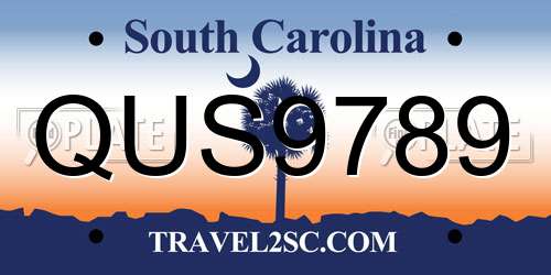 QUS9789 South Carolina License Plate