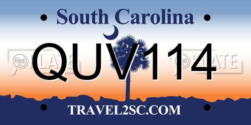 QUV114 South Carolina License Plate