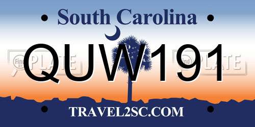 QUW191 South Carolina License Plate
