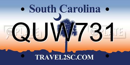 QUW731 South Carolina License Plate