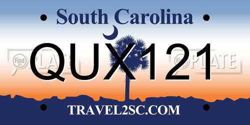 QUX121 South Carolina License Plate