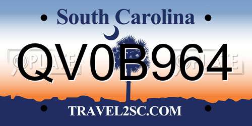 QV0B964 South Carolina License Plate