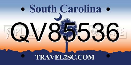 QV85536 South Carolina License Plate