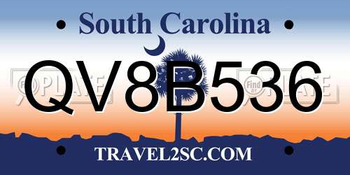 QV8B536 South Carolina License Plate