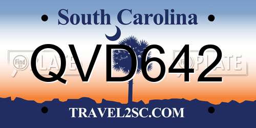 QVD642 South Carolina License Plate