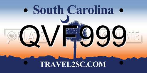 QVF999 South Carolina License Plate