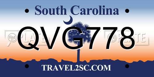 QVG778 South Carolina License Plate