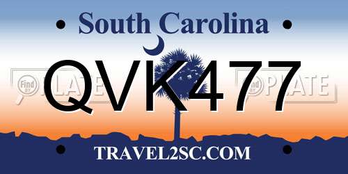 QVK477 South Carolina License Plate