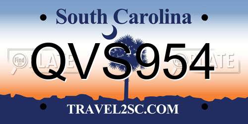 QVS954 South Carolina License Plate
