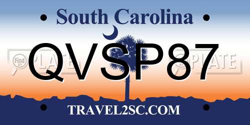 QVSP87 South Carolina License Plate