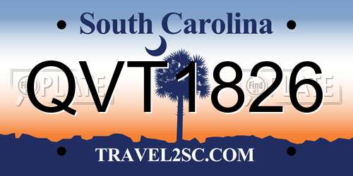 QVT1826 South Carolina License Plate
