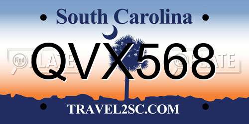 QVX568 South Carolina License Plate
