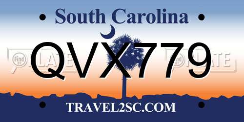 QVX779 South Carolina License Plate