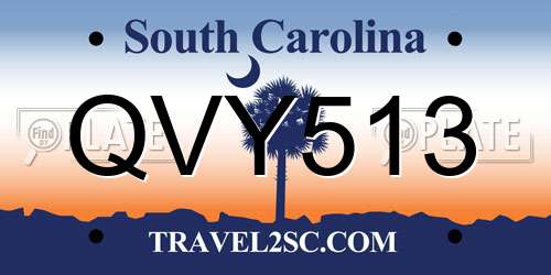 QVY513 South Carolina License Plate