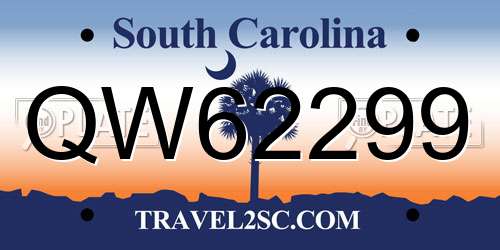 QW62299 South Carolina License Plate