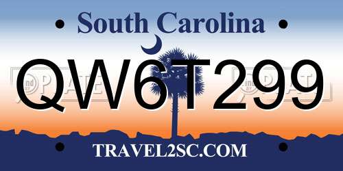QW6T299 South Carolina License Plate