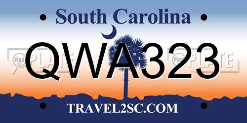QWA323 South Carolina License Plate