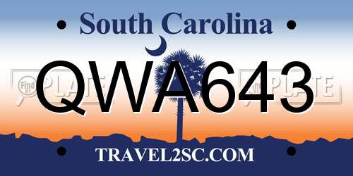 QWA643 South Carolina License Plate