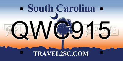 QWC915 South Carolina License Plate