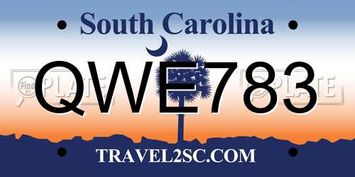 QWE783 South Carolina License Plate