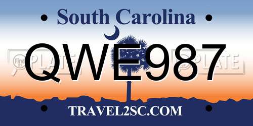 QWE987 South Carolina License Plate
