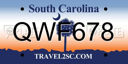 QWF678 South Carolina License Plate