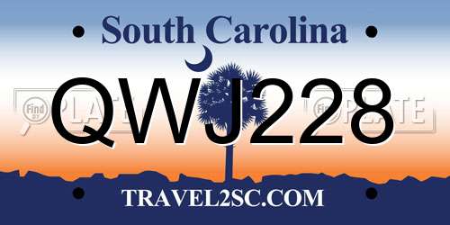 QWJ228 South Carolina License Plate