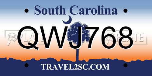 QWJ768 South Carolina License Plate