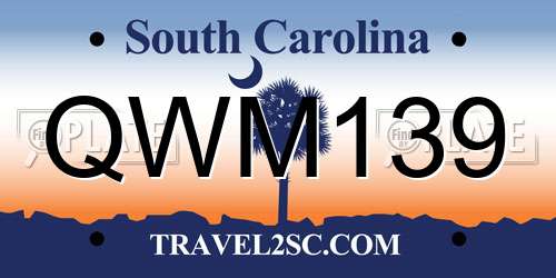 QWM139 South Carolina License Plate