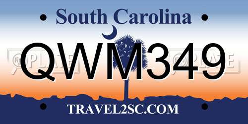 QWM349 South Carolina License Plate