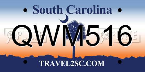 QWM516 South Carolina License Plate