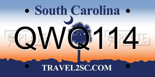 QWQ114 South Carolina License Plate