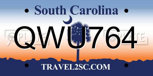 QWU764 South Carolina License Plate