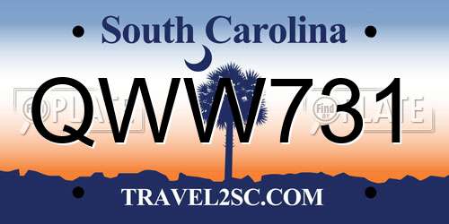 QWW731 South Carolina License Plate