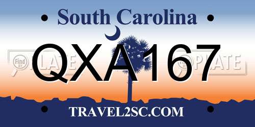 QXA167 South Carolina License Plate