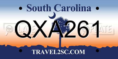 QXA261 South Carolina License Plate