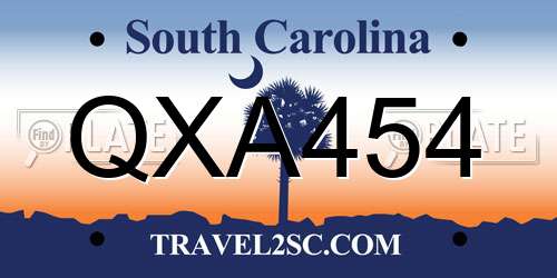 QXA454 South Carolina License Plate