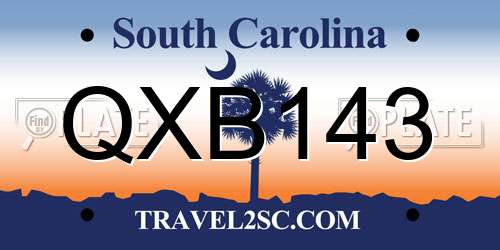 QXB143 South Carolina License Plate