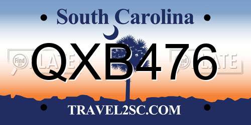 QXB476 South Carolina License Plate