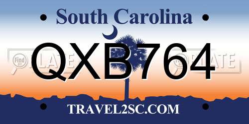QXB764 South Carolina License Plate