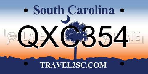 QXC354 South Carolina License Plate
