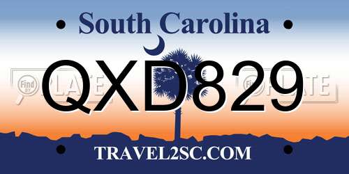 QXD829 South Carolina License Plate