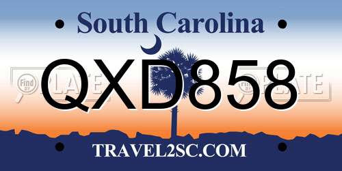 QXD858 South Carolina License Plate