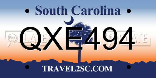 QXE494 South Carolina License Plate