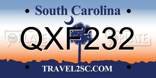 QXF232 South Carolina License Plate