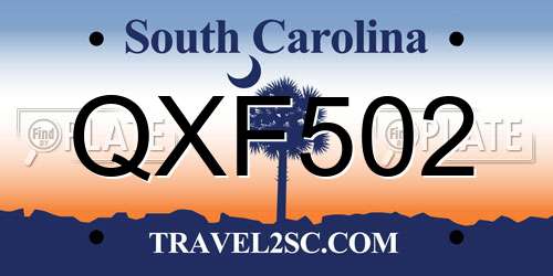 QXF502 South Carolina License Plate
